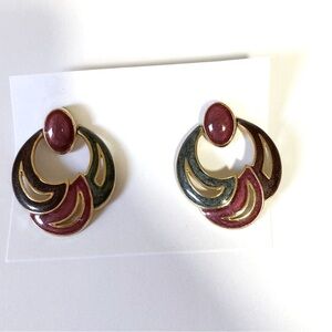 Vintage red and green cloisonné dangle post earrings